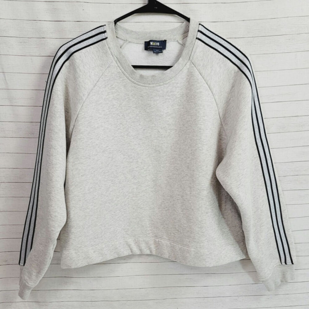 Maeve by Anthropologie Metallic Stripe Crewneck Sweatshirt in Gray, sz Small